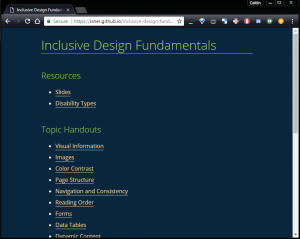 Inclusive Design Fundamentals workshop resources website on Github